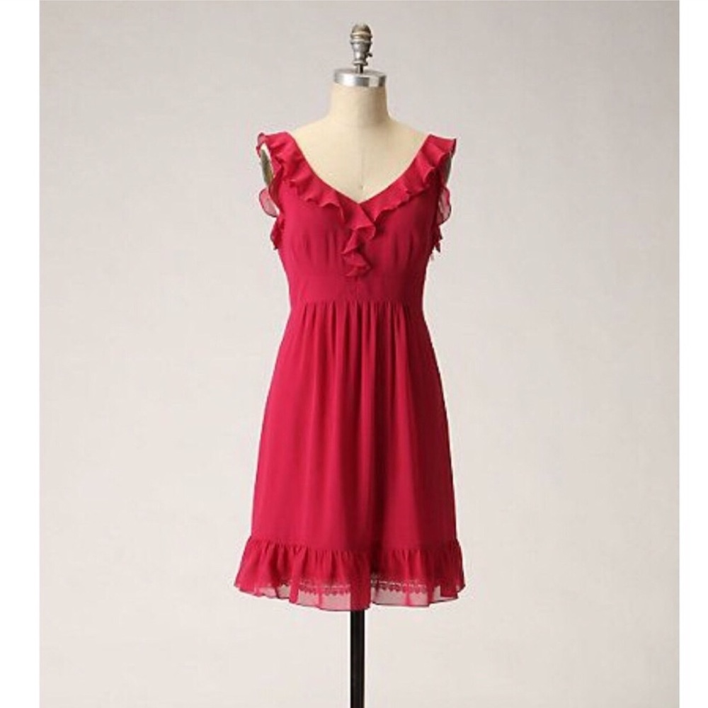 Anthropologie 100% Silk Framboise Soufflé Dress